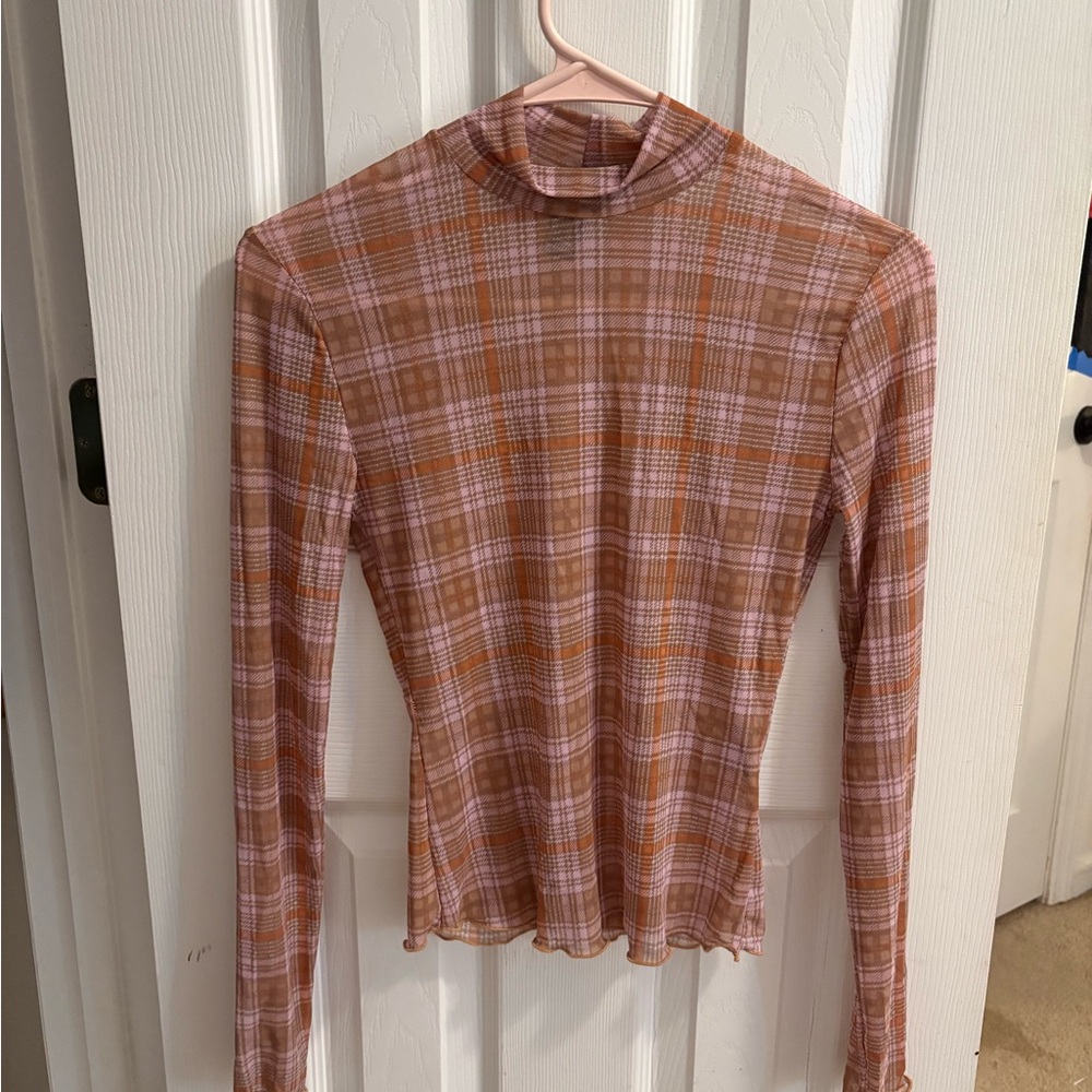 Forever 21 Pink and Tan Fitted Ribbed Blouse